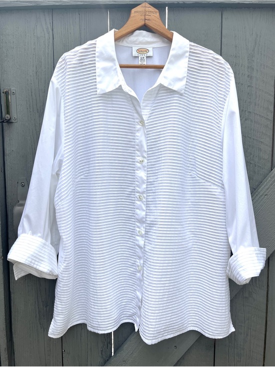Talbots Tops - Talbots Textured 100% Cotton Button Down Blouse White Size 22W
